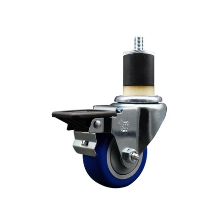Service Caster 3'' Blue Poly Swivel 1-7/8'' Expanding Stem Caster with Brake SCC-EX20S314-PPUB-BLUE-PLB-178